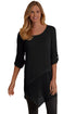 Sexy Black Roll-tab Sleeve Asymmetric Hemline Crepe Blouse